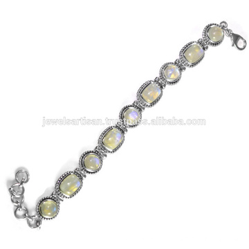 Designer Rainbow Moonstone Gemstone 925 Sterling Silver Bracelet Jewelry